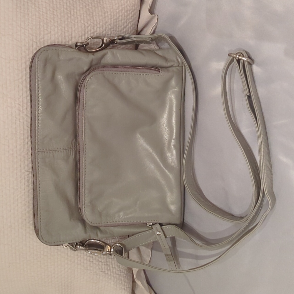 Latico NJ USA Grey leather with silver hardware crossbody, adjustable strap